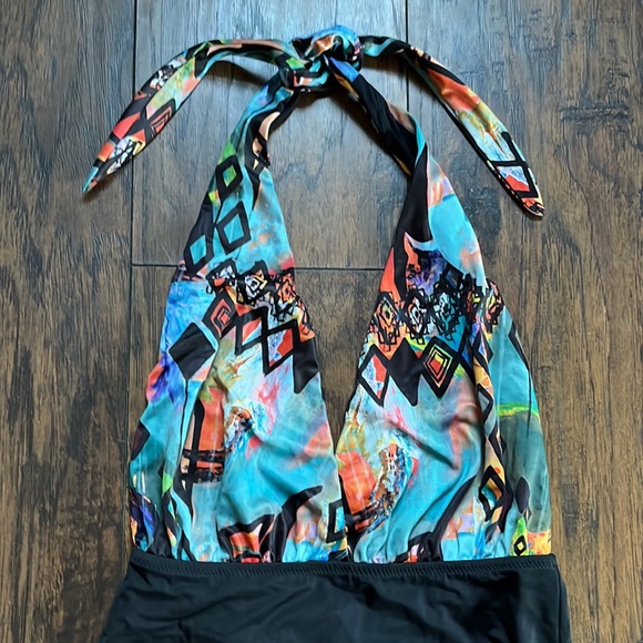 Unify The Ties Black Halter Top One Piece Bathing Suit - Picture 2 of 8